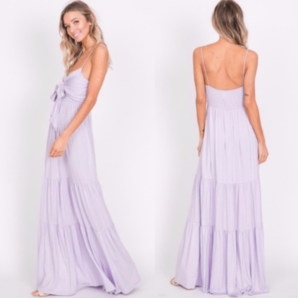 Boho Front Tie Ruffle Tiered Cami Maxi Dress - Picture 4 of 9